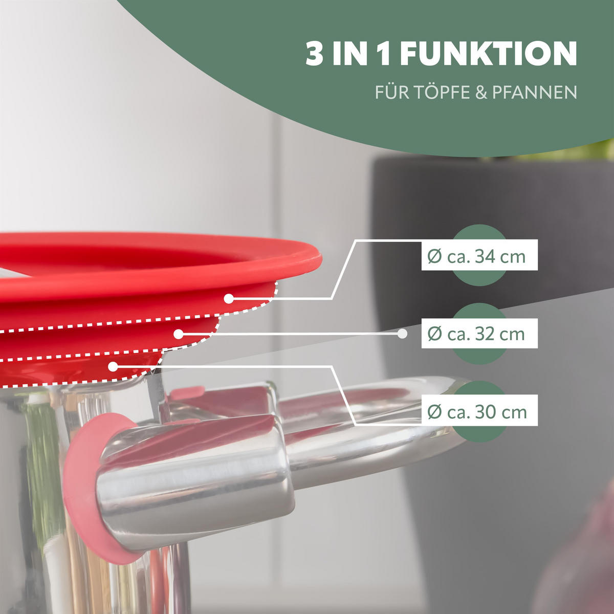 UNIVERSAL-GLASDECKEL, rot, Silikon, Edelstahl - Rot, Glas (34/34/6cm) - bremermann