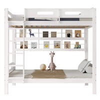 ETAGENBETT 90/200 cm aus Kiefernholz und MDF mit 5-stufiger Leiter, offenem Regal und Fallschutz, Weiß/Natur - Weiß, Holz (90/200cm) - Redom