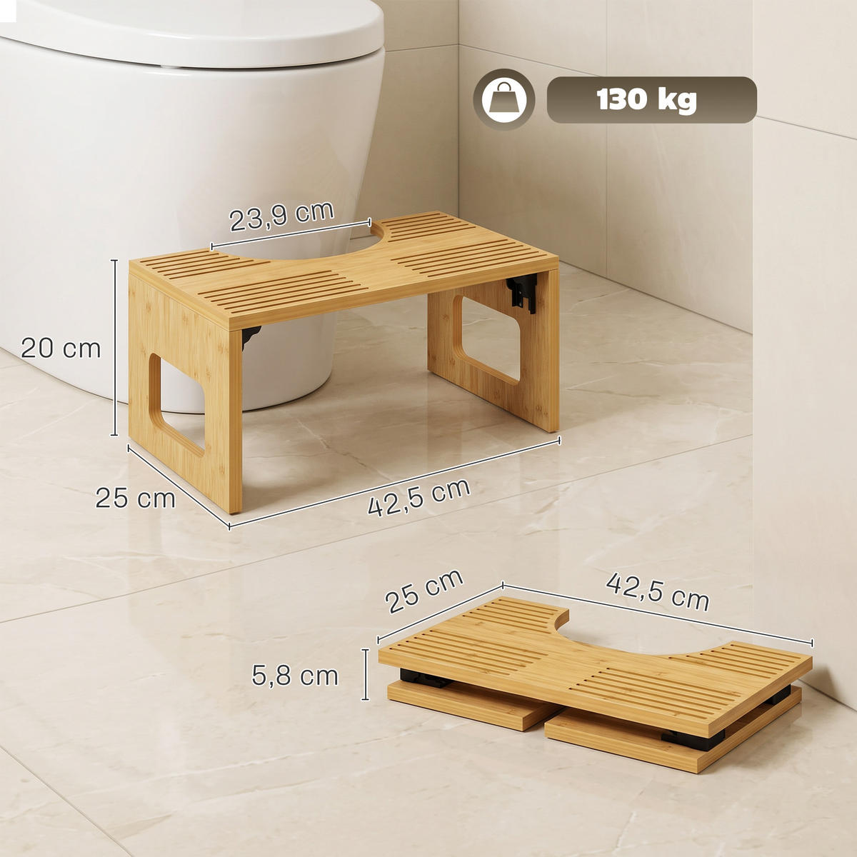 TOILETTENHOCKER Bambus Eiche - Eichefarben, Holz (25/20/42.5cm) - HOMCOM