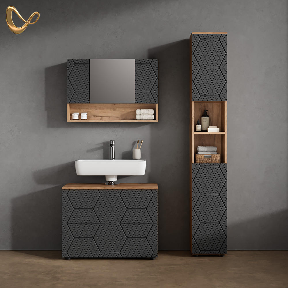BADSCHRANK Ronco Anthrazit gestreift 30 x 192 cm - Eichefarben/Anthrazit, Holzwerkstoff (30/192/30cm) - Livinity®