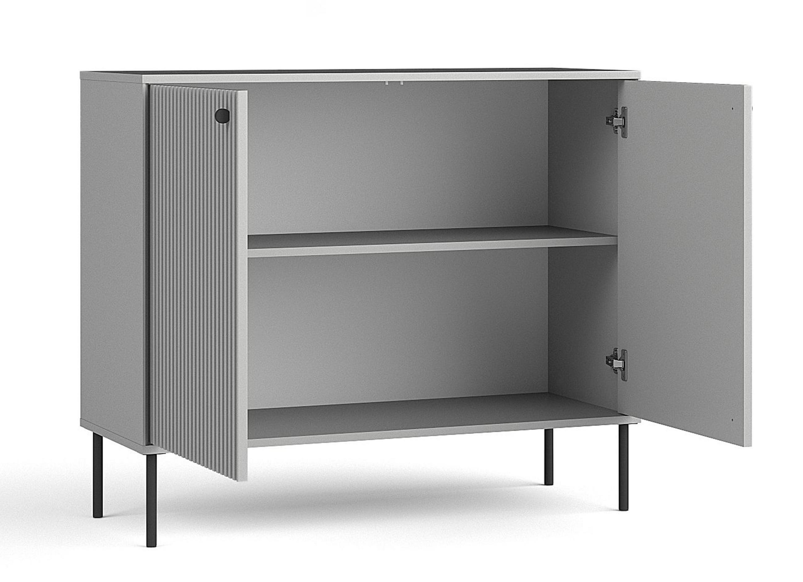 SIDEBOARD Irelis 2T Grau 105,4/89,2/41 cm – mit geriffelten Fronten, mit schwarzen Beinen - Schwarz/Grau, Holzwerkstoff/Metall (105.4/89.2/41cm) - AX Living