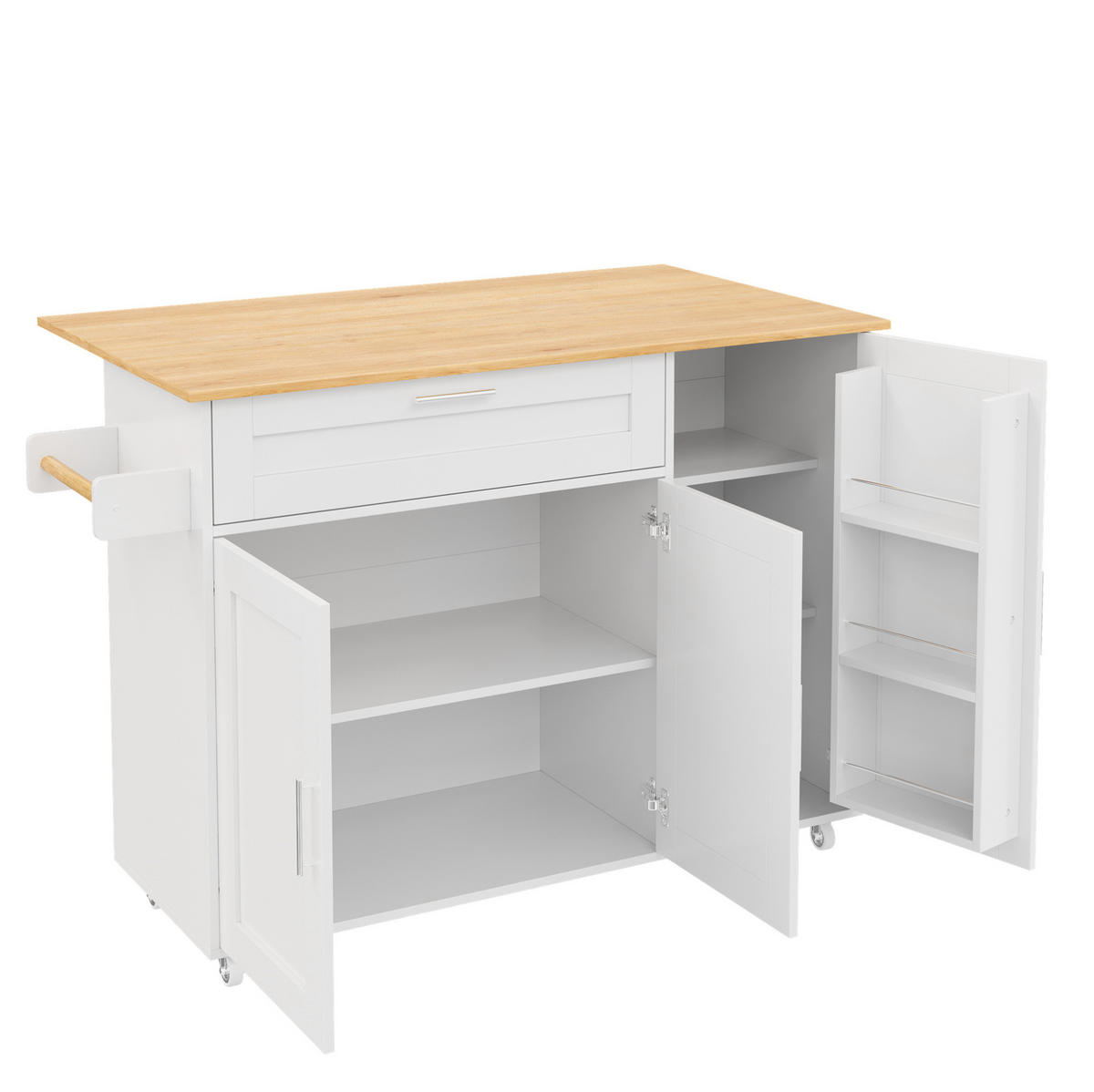KÜCHENWAGEN 132,5/44(70)/90 cm in Weiß/Eicheoptik mit klappbarer Arbeitsplatte - Weiß, Holzwerkstoff (132.5/90/70cm) - Flora Grace