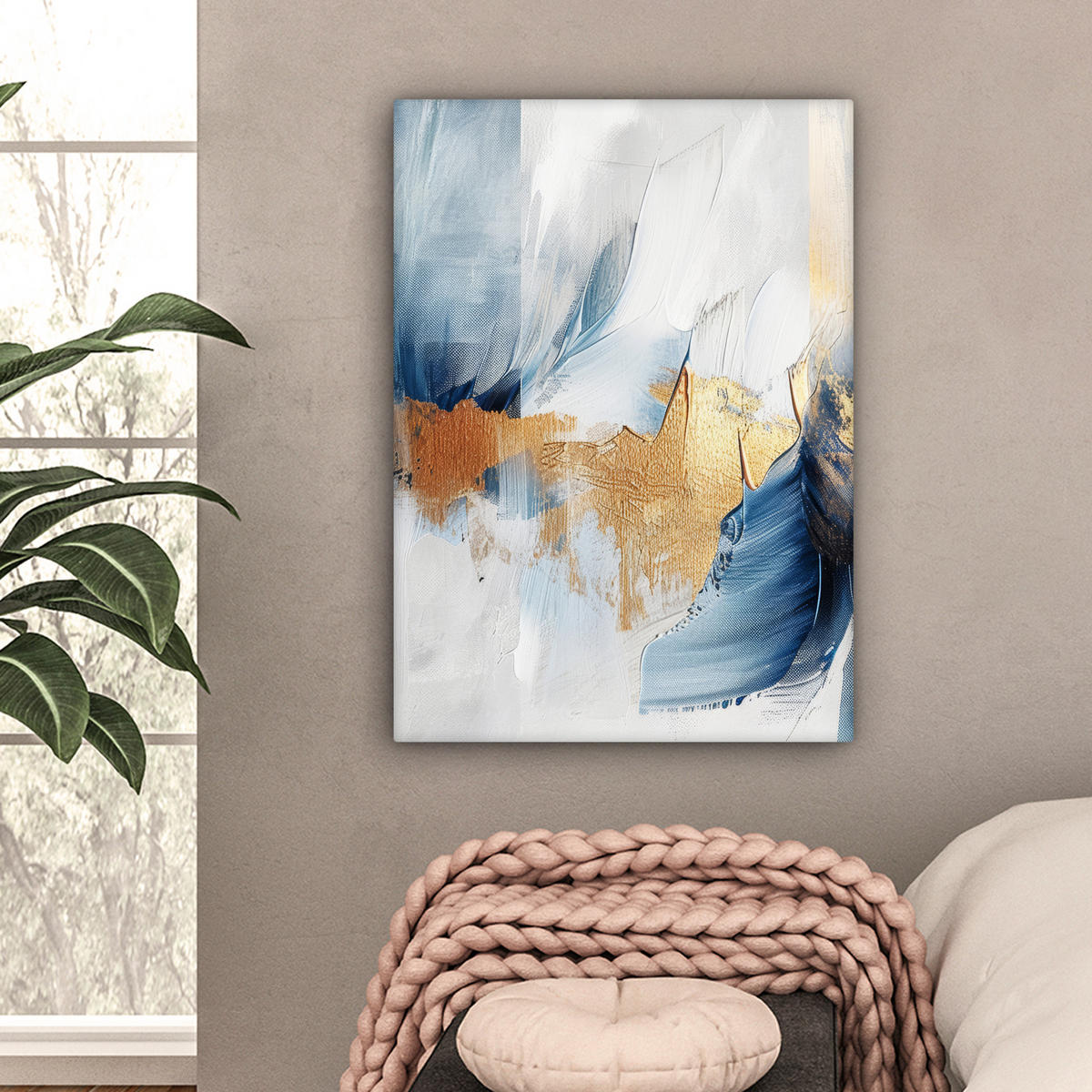 LEINWANDBILD Gold - Blau - Aquarell - Kunst - Modern 60x80 cm - Hellblau, Textil (60/80cm) - MuchoWow