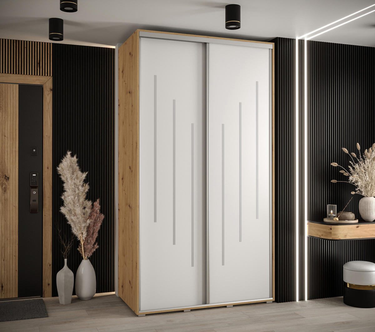 SCHWEBETÜRENSCHRANK 235,2/130/60 2-türig - Silberfarben/Weiß, Holz/Metall (130/235/60cm) - Abiks Möbel