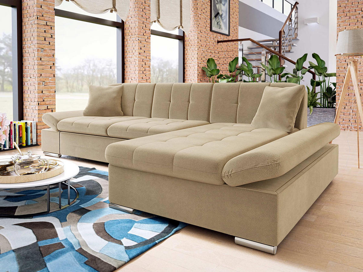 ECKSOFA Malwi Premiumi, Seite: Rechts - Beige, Holz/Textil (278/161cm) - MIRJAN24