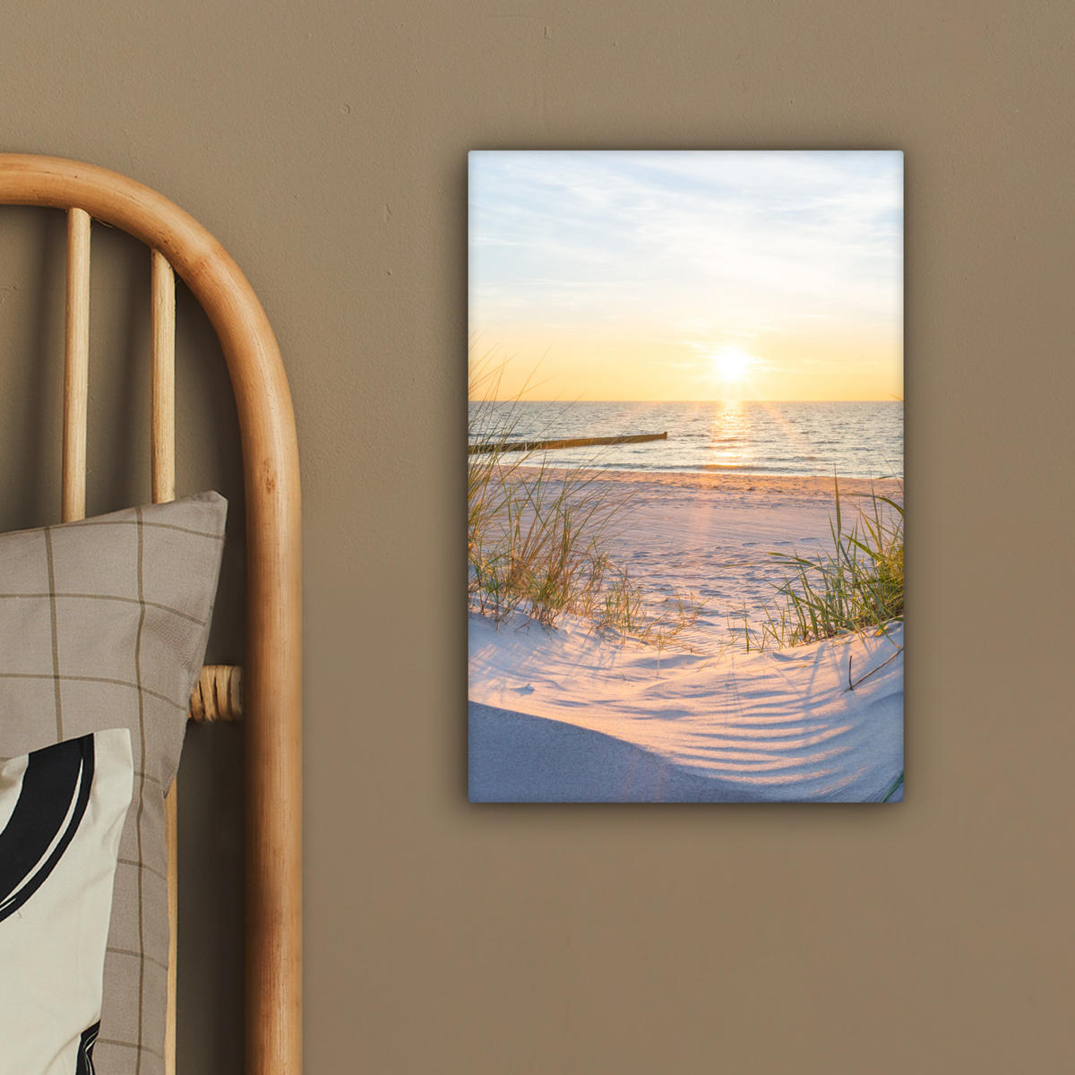 LEINWANDBILD Strand - Sonne - Düne - Gras - Sand - Horizont 20x30 cm - Hellblau, Textil (20/30cm) - MuchoWow