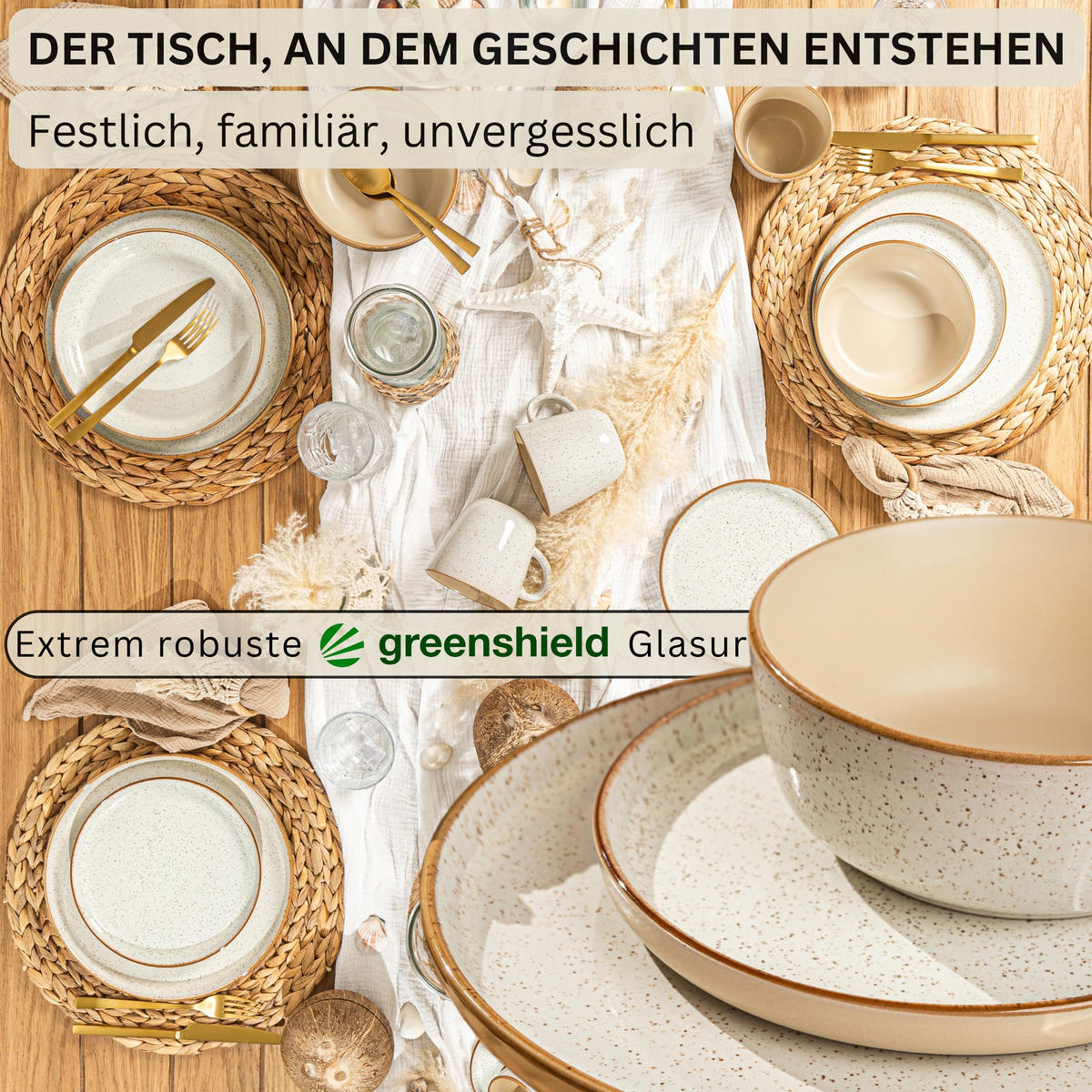 TAFELSERVICE RIO CREME - 36 teilig aus Steingut 12 Personen - Creme, Stein (50/30/80cm) - Sänger