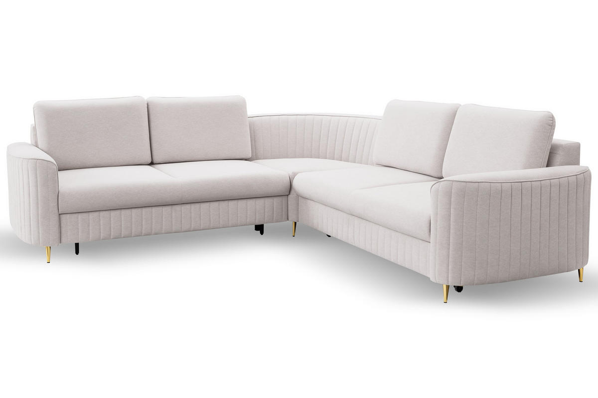ECKSOFA VELA R-S Beige Velours-Stoff mit Schlaffunktion - Beige, Holz (251/251cm) - MASSENO