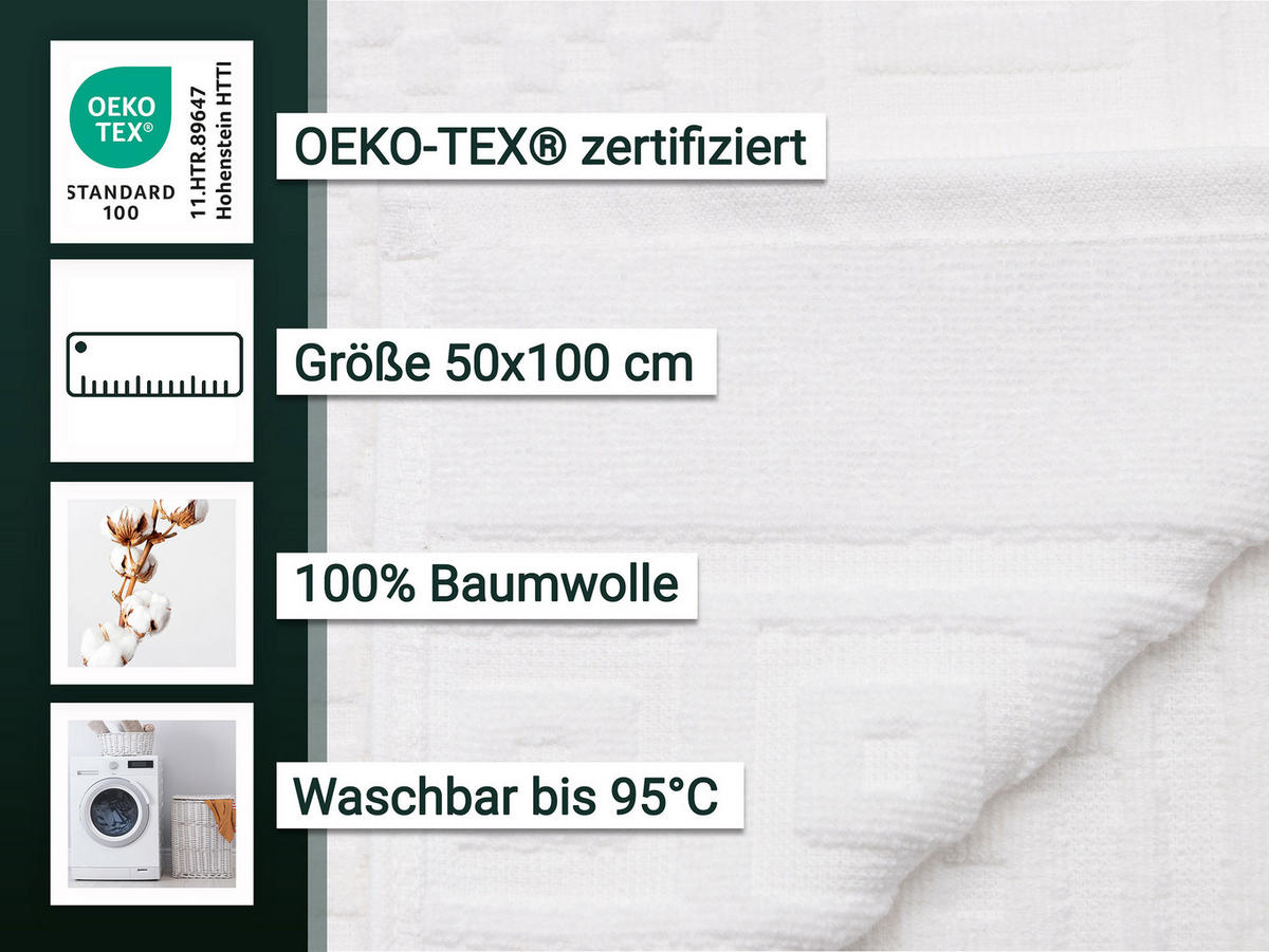 HANDTÜCHER, 10er-Set, 50x100 cm, 100% Baumwolle, Weiß - Weiß, Textil (50/100cm) - Zollner