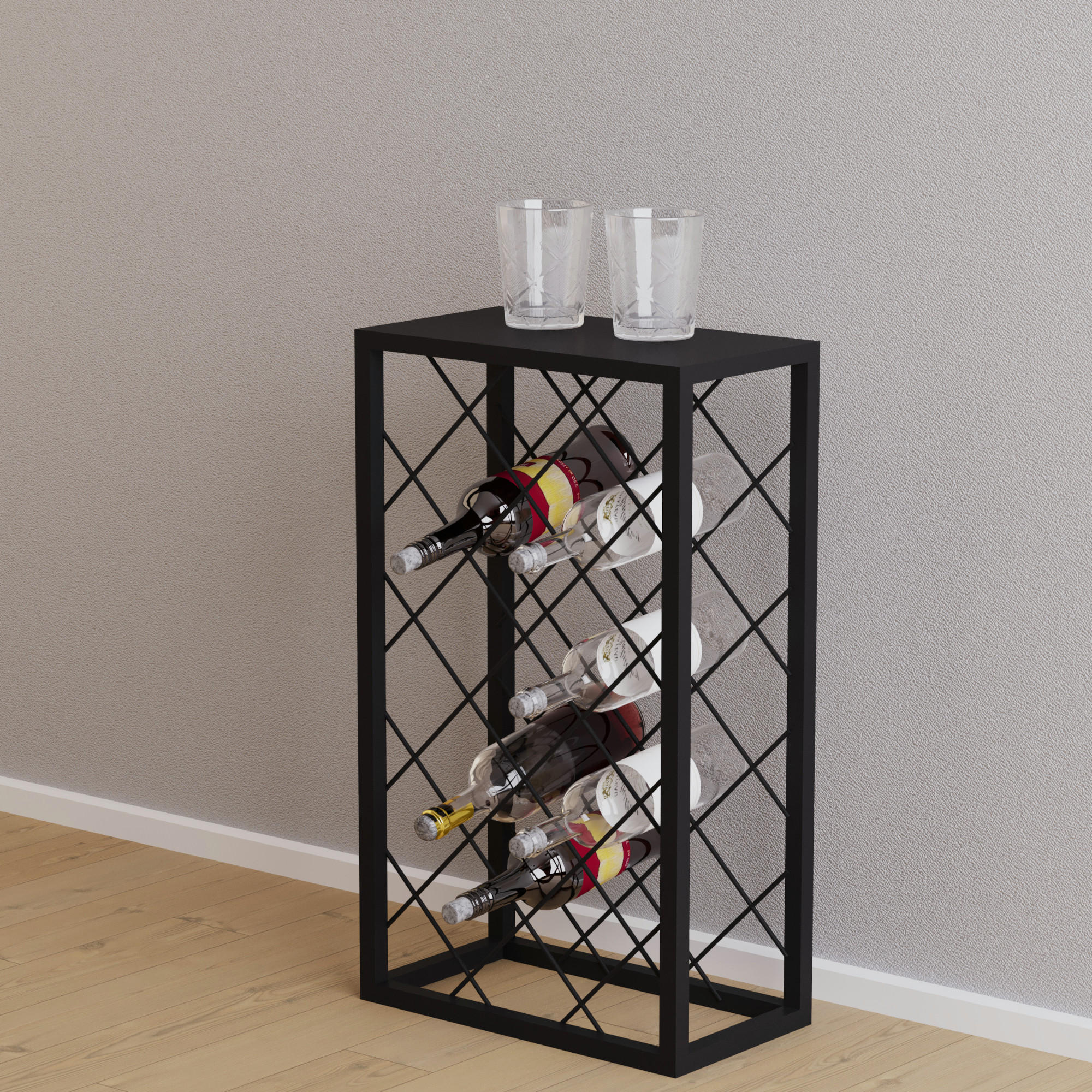 WEINREGAL Amasia - Schwarz, Metall (45/74/22cm) - [en.casa]