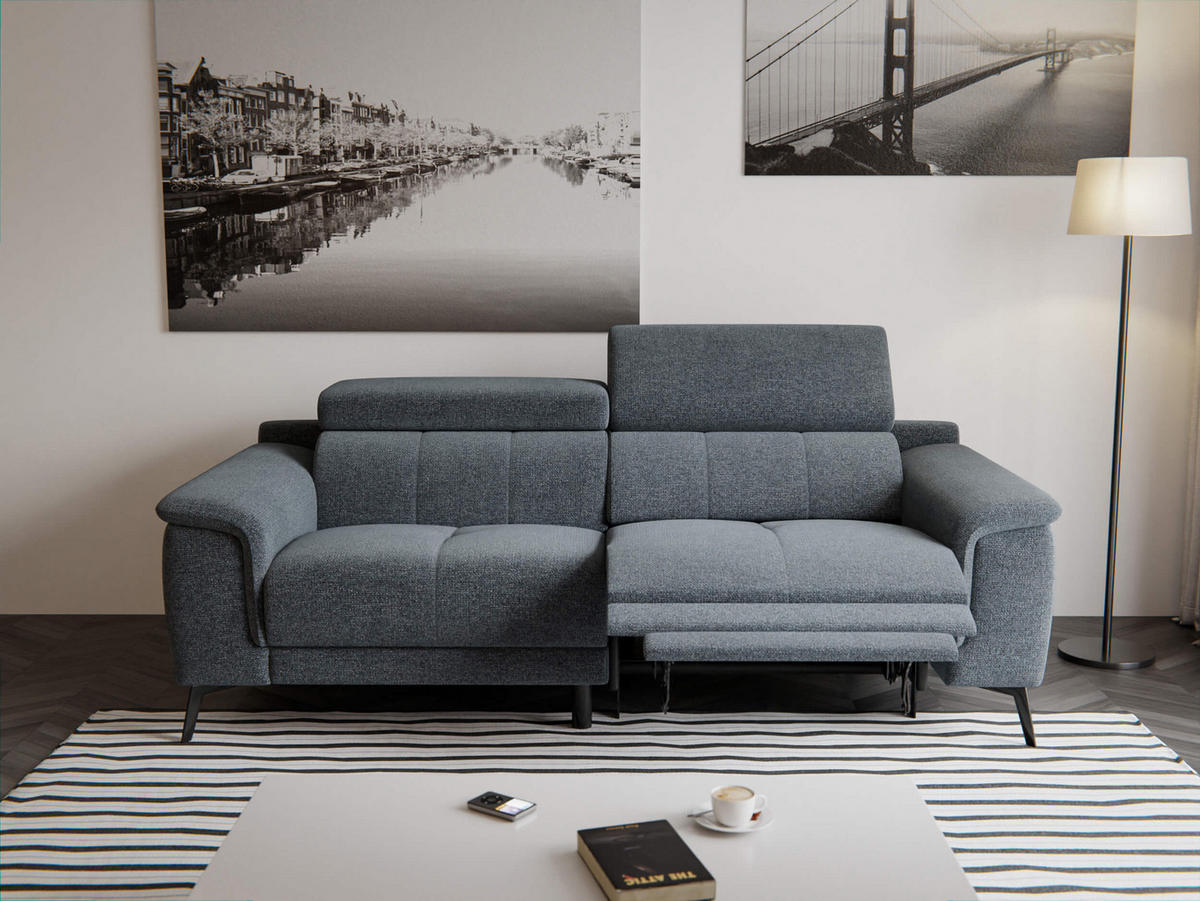 RELAXSOFA FIERO 3-Sitzer mit 1 Relaxfunktion, dunkelgrau - Dunkelgrau/Schwarz, Holzwerkstoff/Textil (212/82/103cm) - Courtois Laville