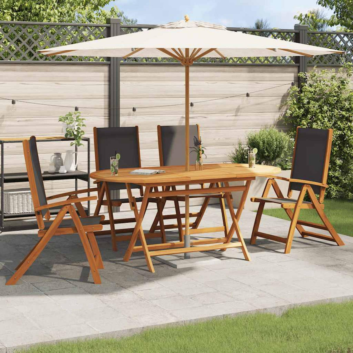 GARTENSTÜHLE 4er Set Klappbar Massivholz Akazie Und Textilene - Braun, Holz (57.5/109/72cm) - vidaXL