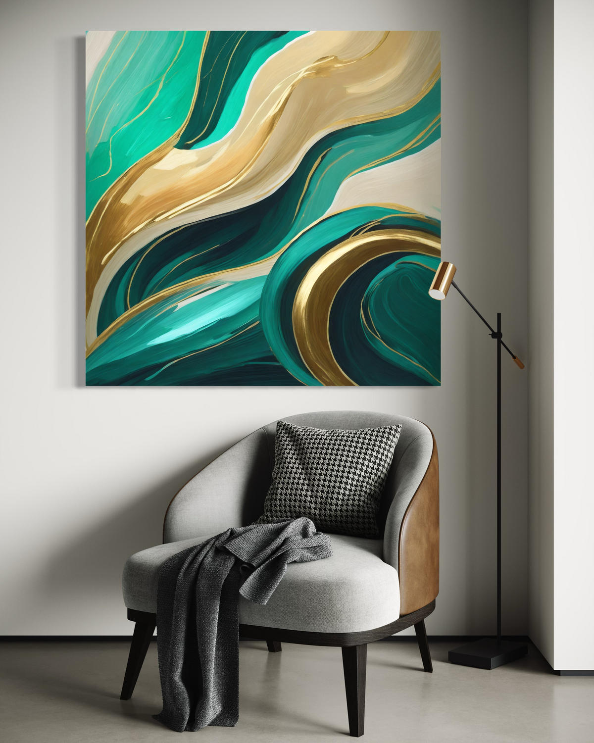 WANDBILD modern abstrakt türkis - Türkis, Textil (50/50cm) - Feeby