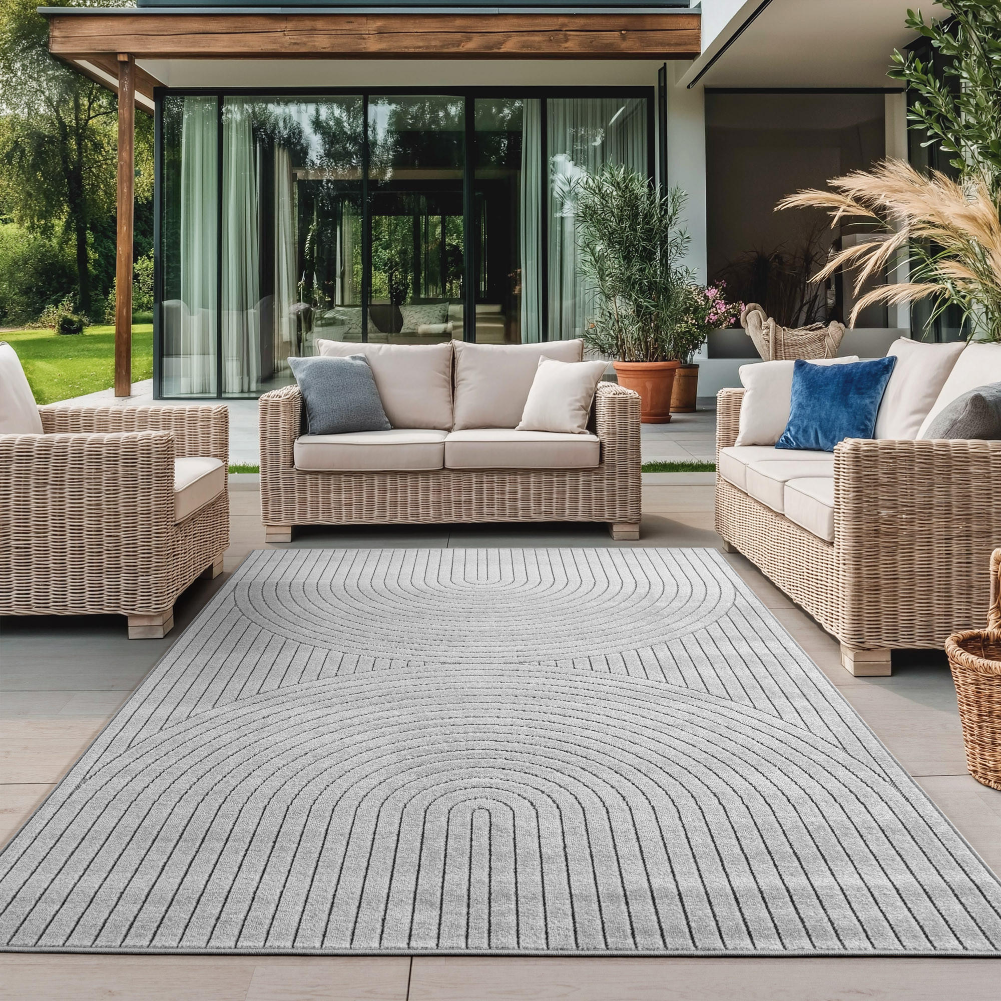 TEPPICH In-/Outdoor Kurzflor Skandi 3D-Design Polypropylen Balkon Silber Rechteckig 140x200 - Silberfarben, Textil (140/200cm) - KADIMA DESIGN