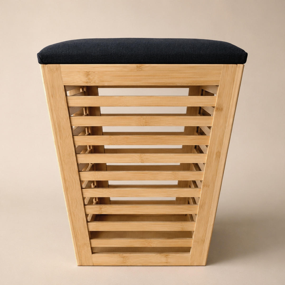 WÄSCHEKORB aus Bambus mit Sitzfläche 40/40/56 cm - Schwarz, Naturmaterialien (40/56/40cm) - NUXIO