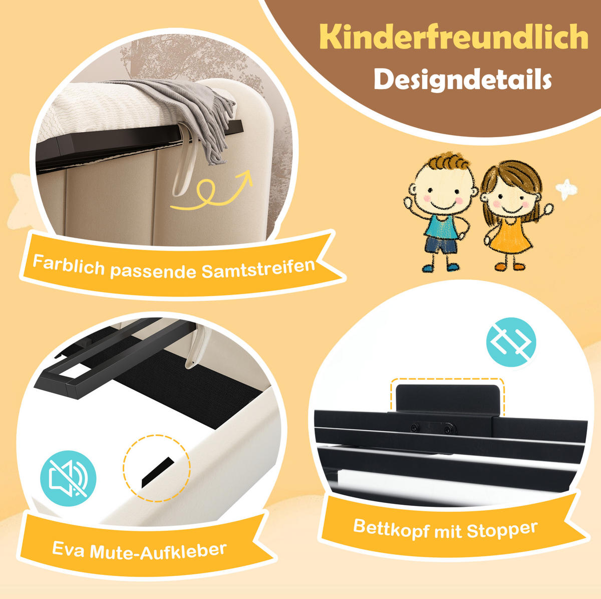 POLSTERBETT 90/200 cm Beige aus Samt mit Stauraum - Beige, Textil (90/200cm) - OKMYHOME