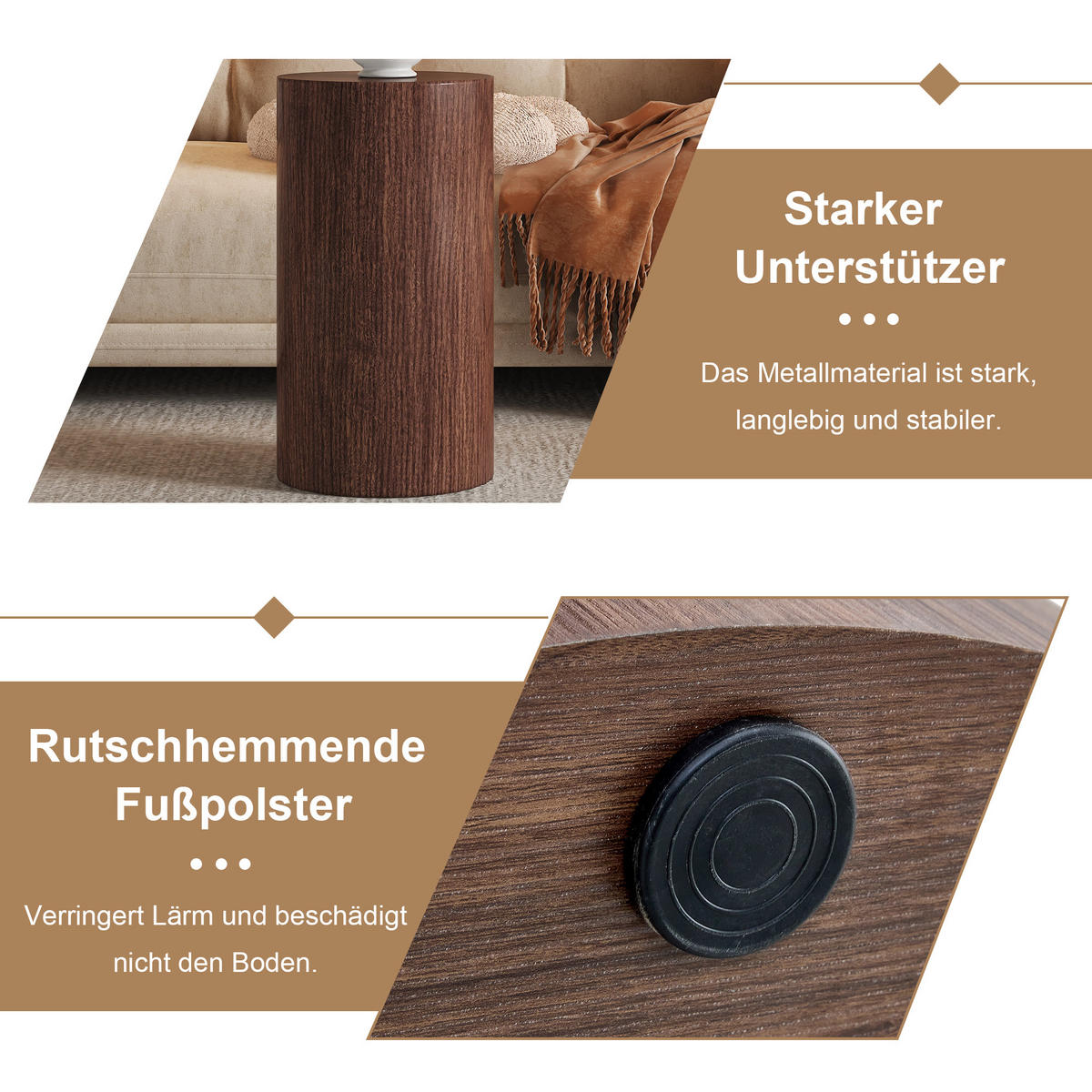 BEISTELLTISCH rund 30/30/55 cm Nussbaum MDF mit wasserabweisender Tischplatte - Walnussfarben, Holzwerkstoff (30/30/55cm) - OKWISH