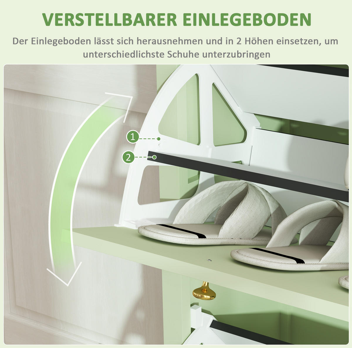 SCHUHSCHRANK aus Holz 88x30x120cm in Grün mit 2 Klappen & Schublade - Grün, Holz (88/120/30cm) - Modfu