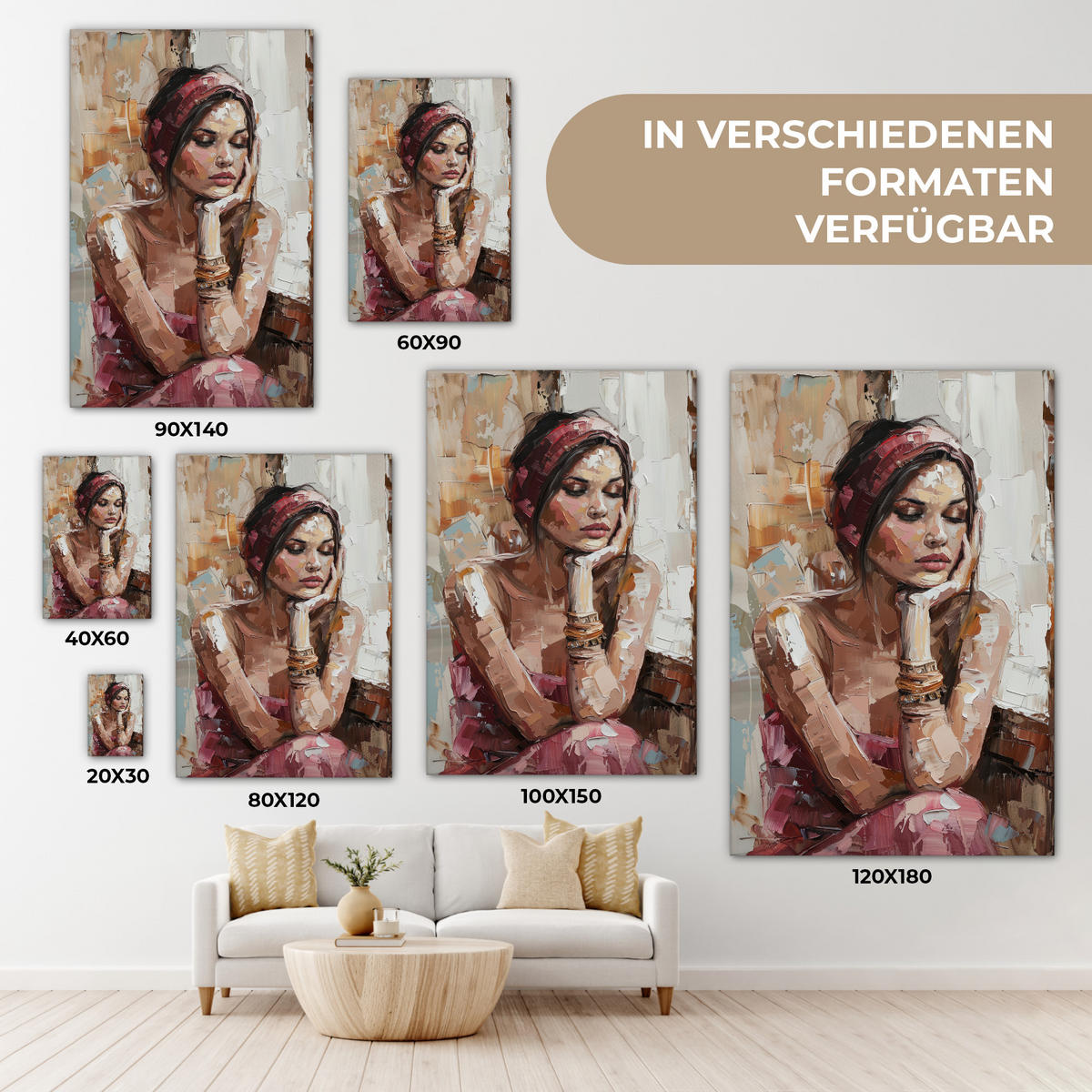 LEINWANDBILD Frau - Lackierung - Porträt - Modern 80x120 cm - Altrosa, Textil (80/120cm) - MuchoWow