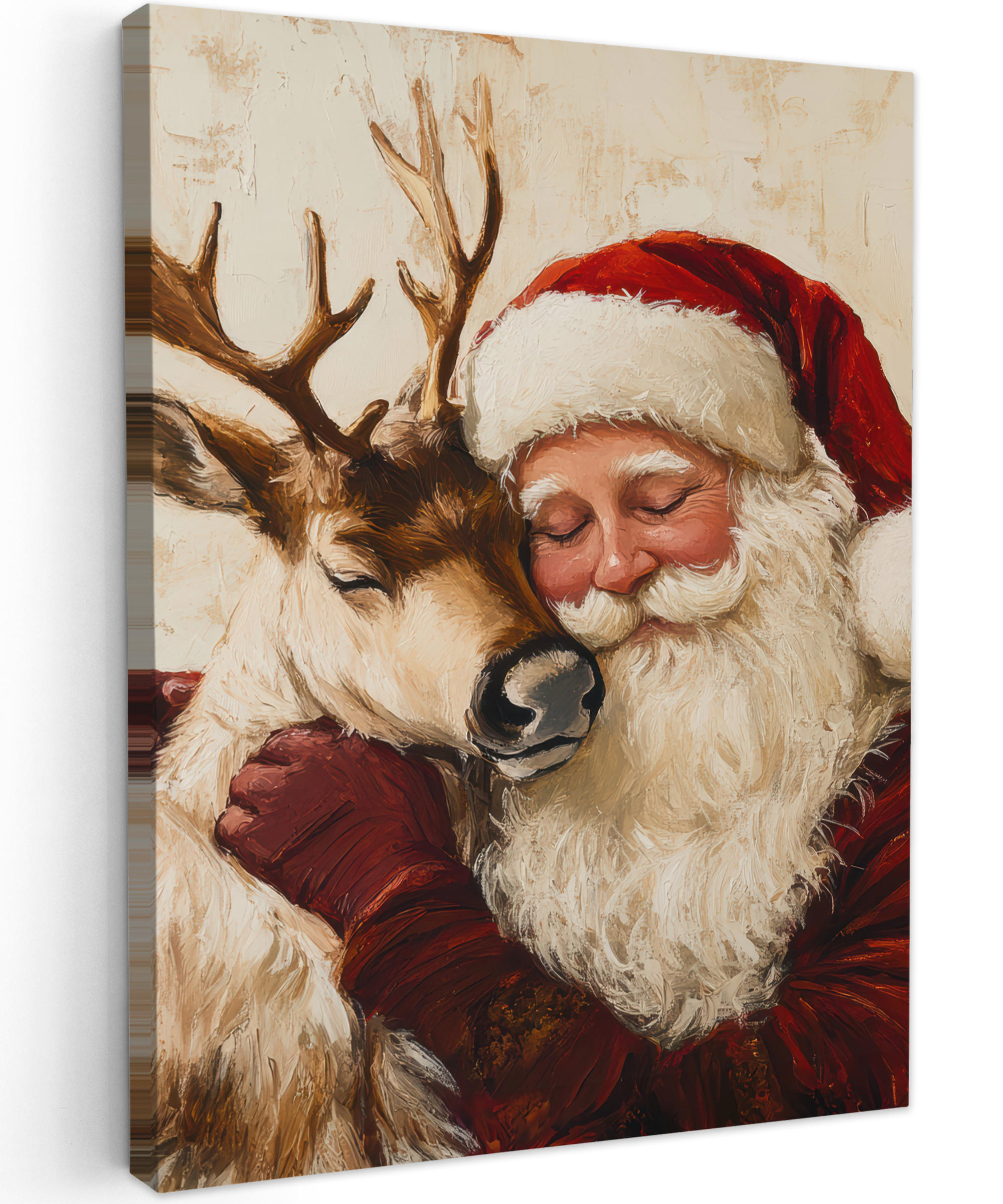 LEINWANDBILD Weihnachtsmann - Rentier - Weihnachten 30x40 cm - Rotbraun, Textil (30/40cm) - MuchoWow