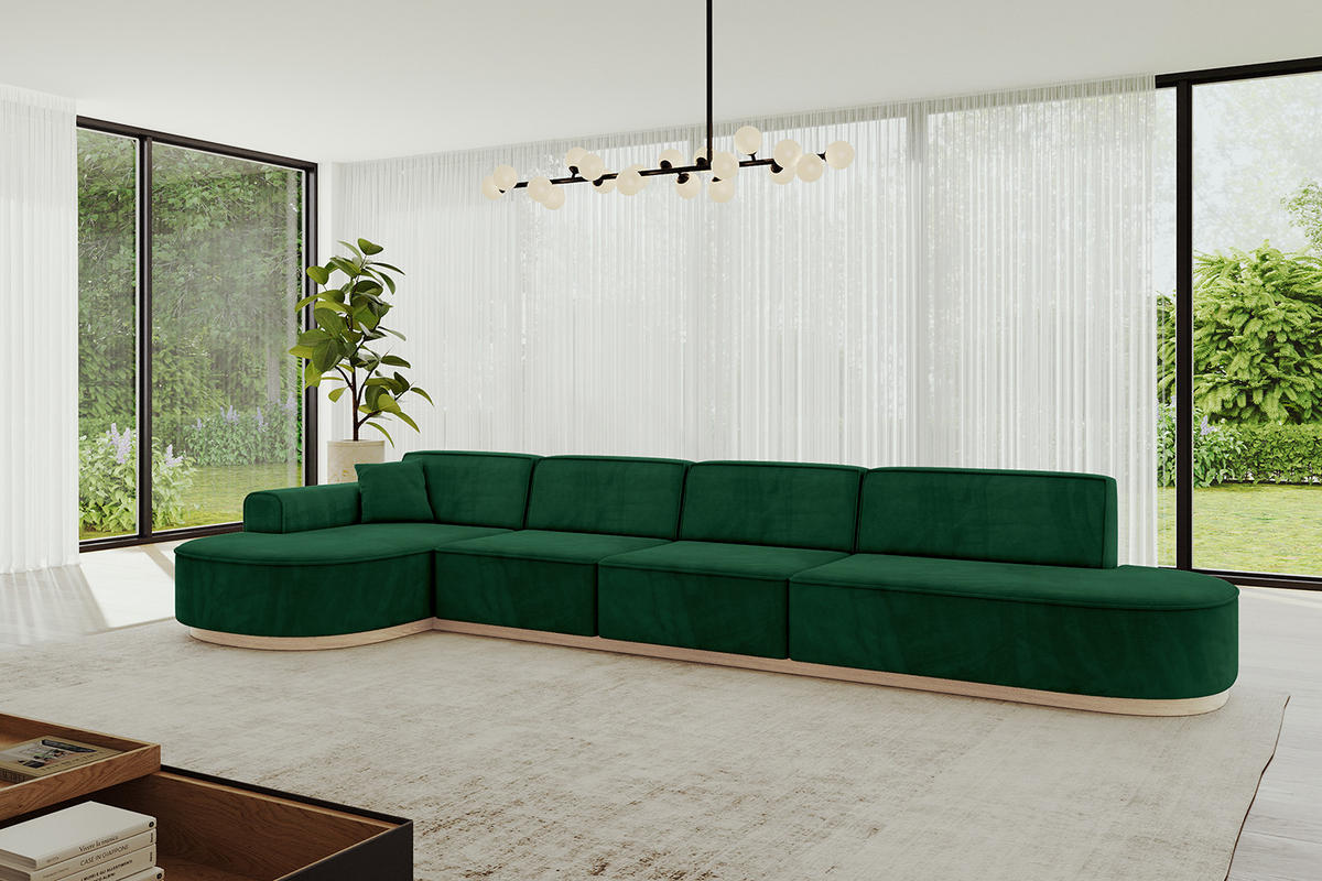 ECKSOFA Ottomane Links MARI-L3-v1 - 413x171x83 cm Dunkelgrün Velours - Dunkelgrün, Holzwerkstoff/Textil (413/171cm) - ALTDECOR