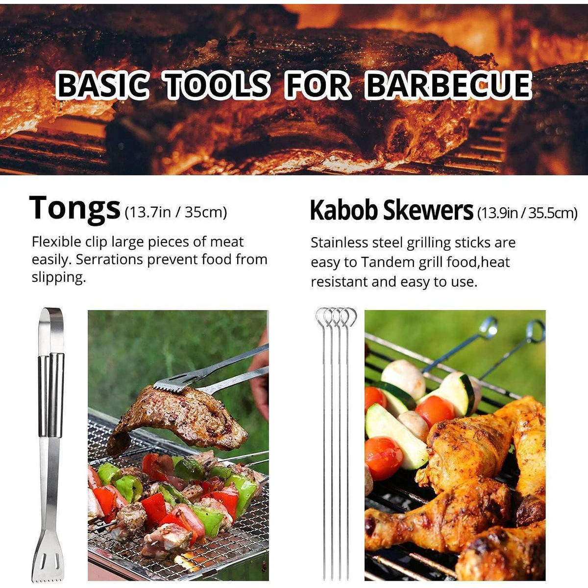 GRILLBESTECK 9-teiliges Set Edelstahl mit Tasche - Silberfarben, Metall (38.5cm)