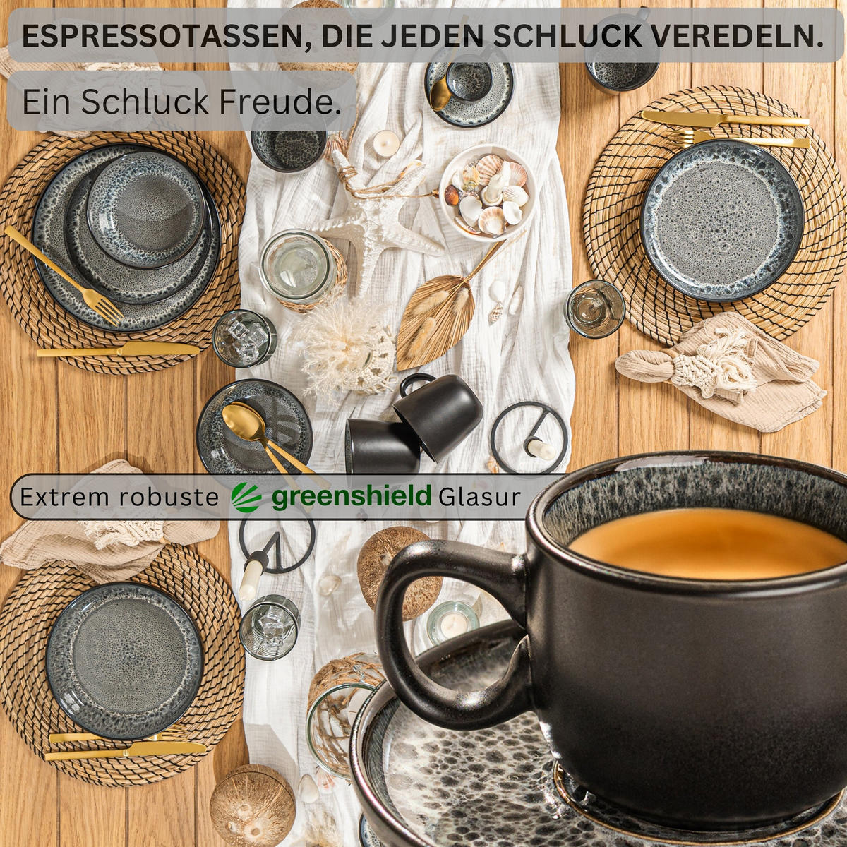 ESPRESSOTASSEN SET SYDNEY - 12 teilig aus Steingut - Grau, Keramik (0.08L) - Sänger