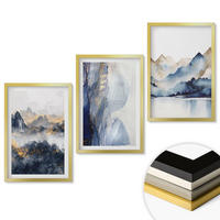 WANDBILDER 3er Set - 40x60 cm Goldrahmen - Blaue und graue Berglandschaften - Goldfarben, Kunststoff (40/60cm) - ArtPrintCave