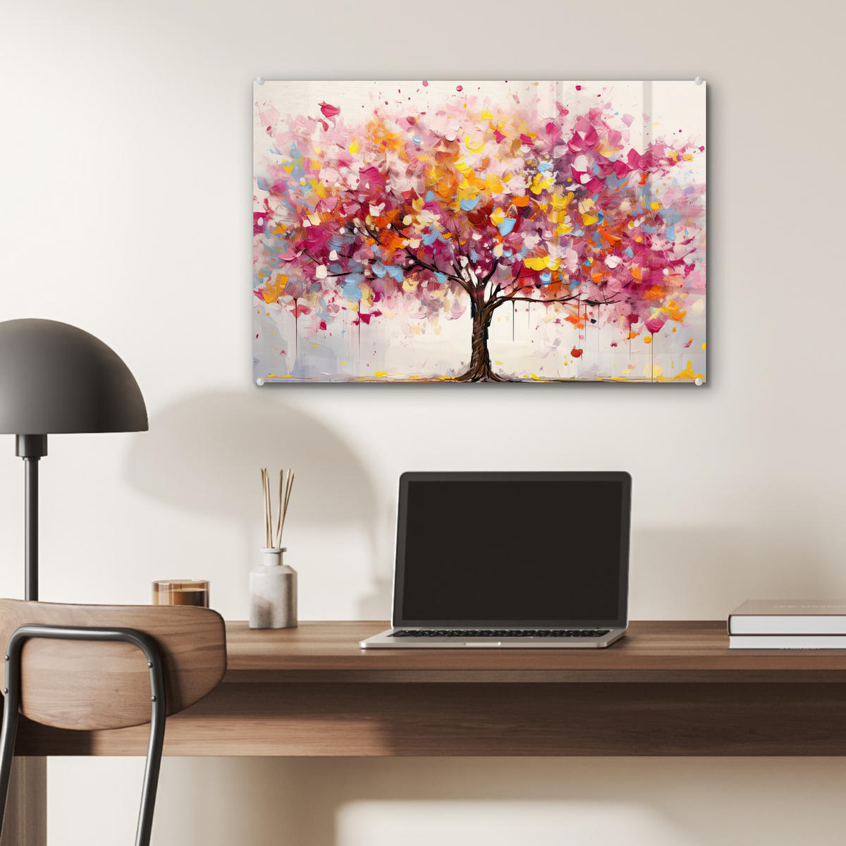 ACRYLGLASBILD Aquarell - Baum - Kunst - Abstrakt 60x40 cm - Multicolor, Glas (60/40cm) - MuchoWow
