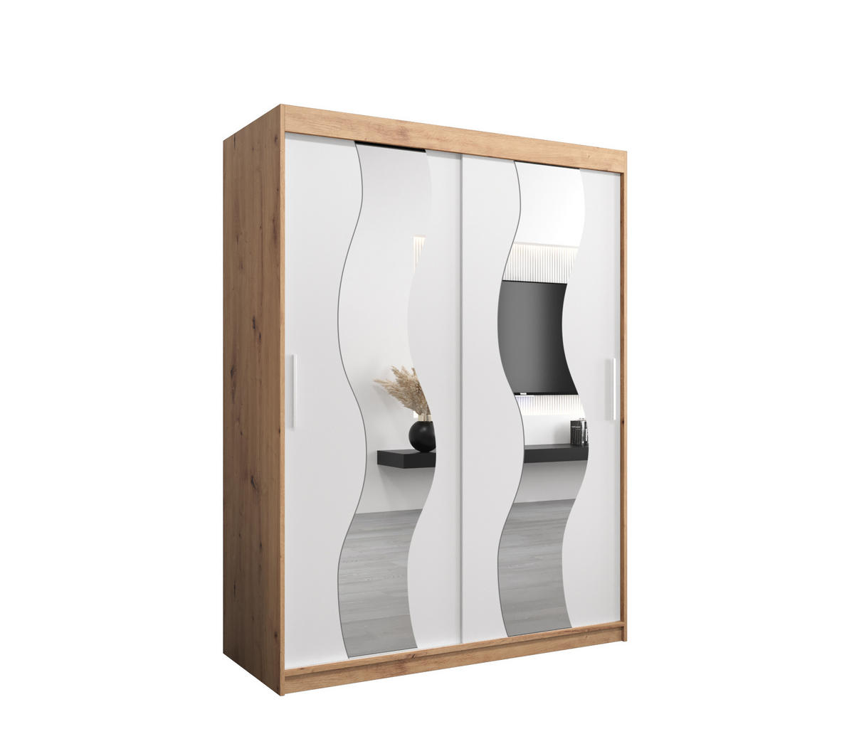 SCHWEBETÜRENSCHRANK 200/150/62 2-türig - Silberfarben/Weiß, Holz/Kunststoff (150/200/62cm) - Abiks Möbel