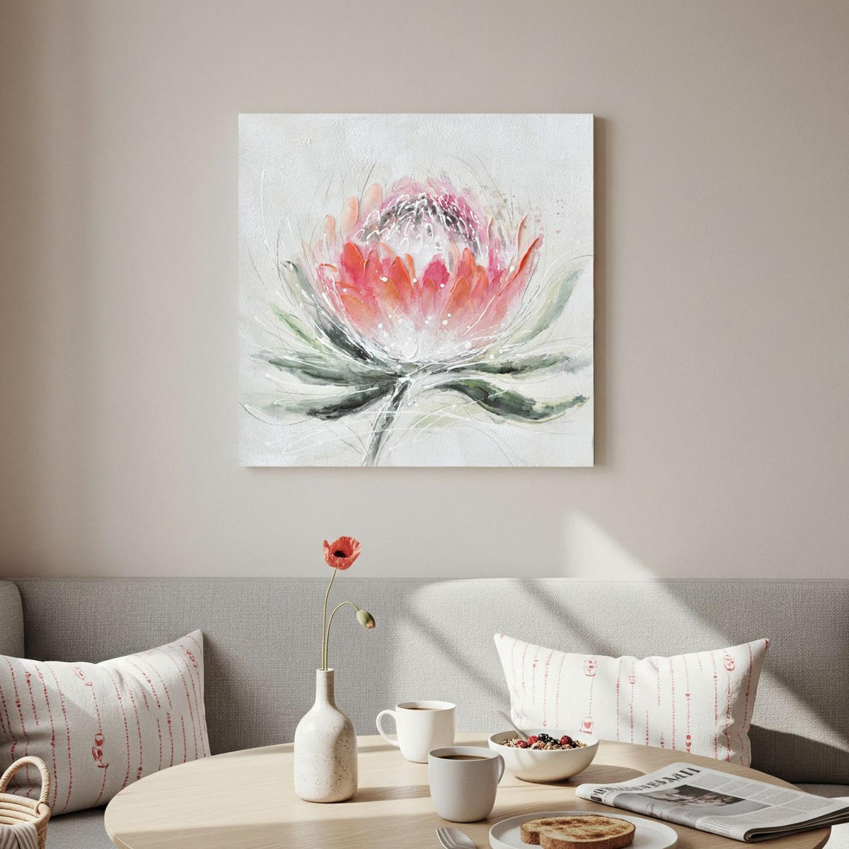 ACRYLBILD HANDGEMALT 60/60 cm - Pink/Weiß, Holz/Textil (60/60cm) - KUNSTLOFT