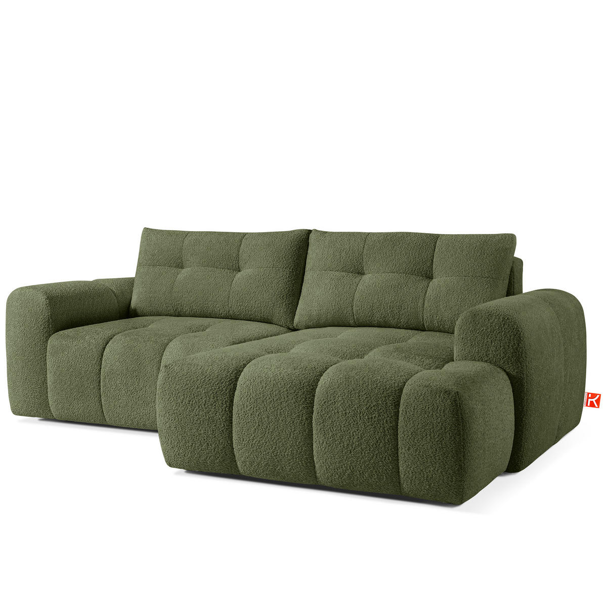 ECKSOFA RECHTS RAVIA, Bouclé, Olivgrün - Olivgrün, Holz/Textil (256/104cm) - KONSIMO®