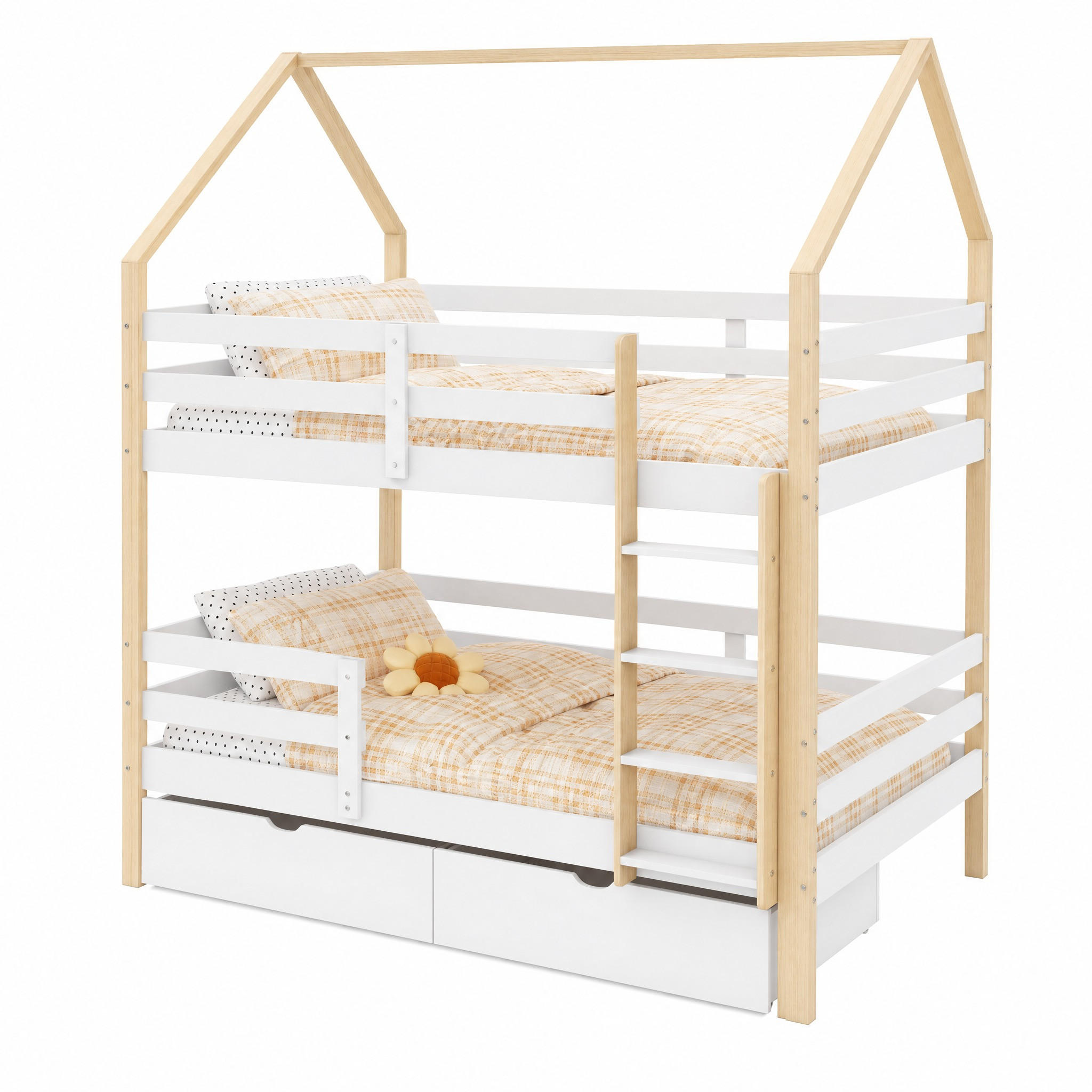 KINDERBETT Hausform mit Stauraum 90x200 cm Kiefernholz Weiß/Eiche - Weiß, Holz (90/200cm) - Meubliv