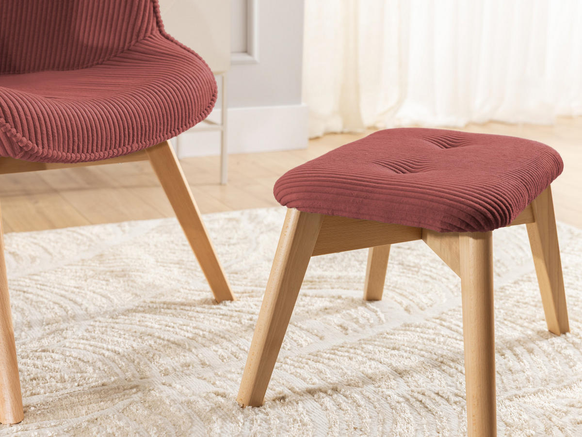 LOUNGESESSEL mit Fußhocker Lenari Terrakotta Cordstoff mit Füßen in Natur - Terra cotta/Naturfarben, Holz/Textil (71/96/86cm) - S-Style Möbel