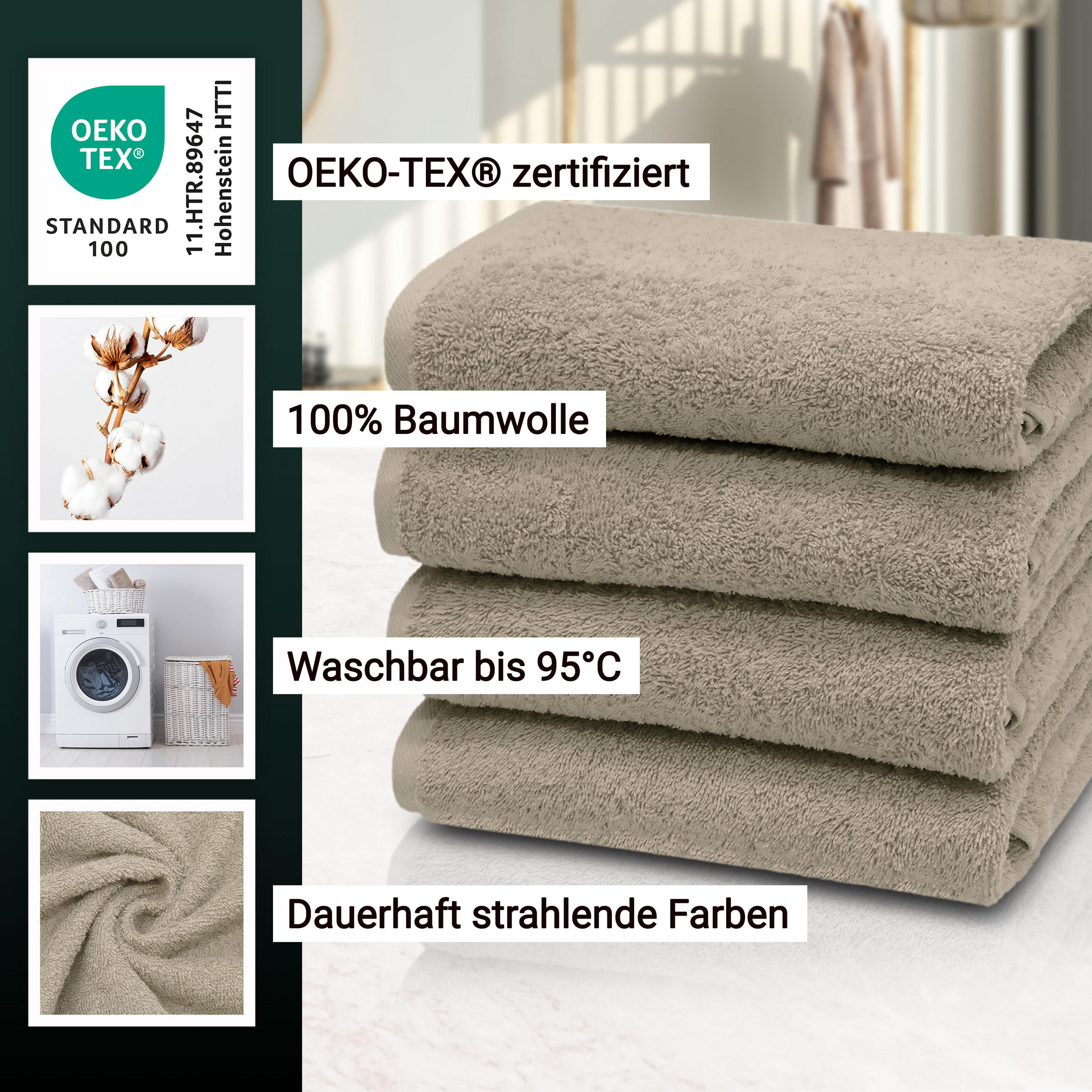 HANDTÜCHER, 4er-Set, 50x100 cm, 100% Baumwolle, Braun - Cappuccino, Textil (50/100cm) - Zollner