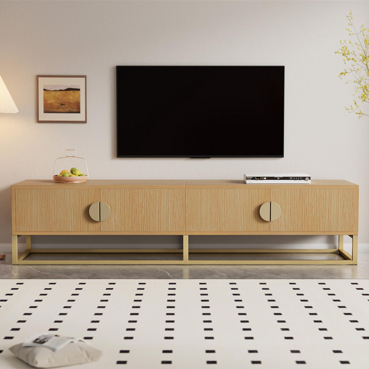 TV-SCHRANK 180cm Modern Holzmaserung 4 Türen halbrunde Griffe - Braun, Holz (32/20/62.5cm) - FLIEKS