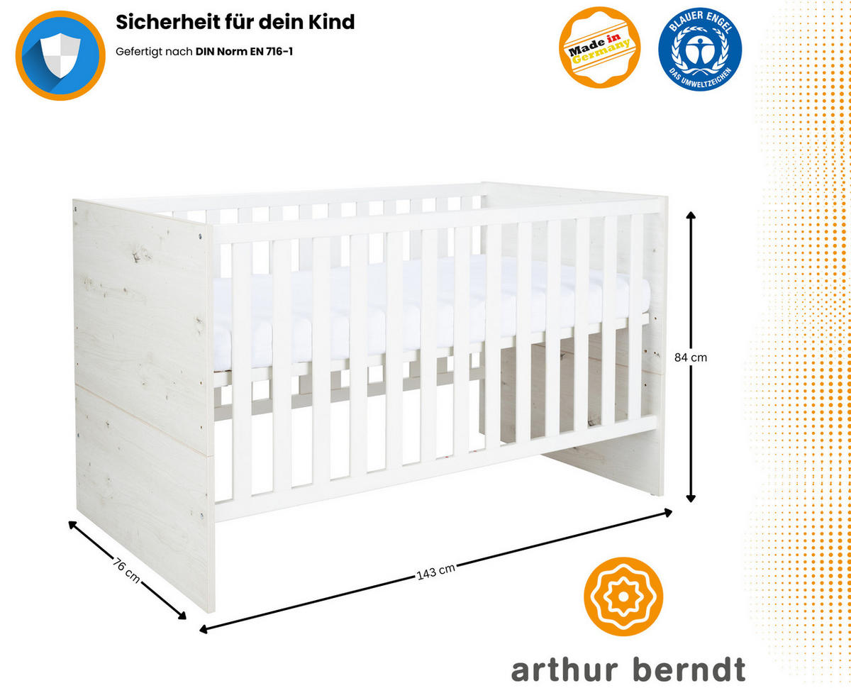 BABYBETT Lavea 70 x 140 cm höhenverstellbar - Weiß, Holzwerkstoff (70/140cm) - arthur berndt