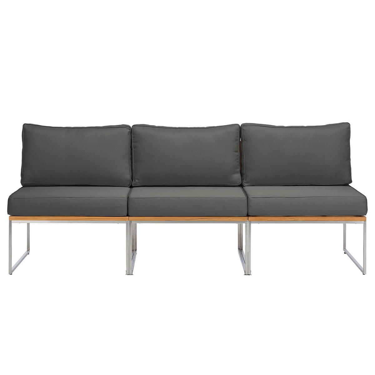 LOUNGESOFA - 3-teilig - Webstoff / Teak massiv - Anthrazit, Holz/Textil (210/74/70cm) - home24