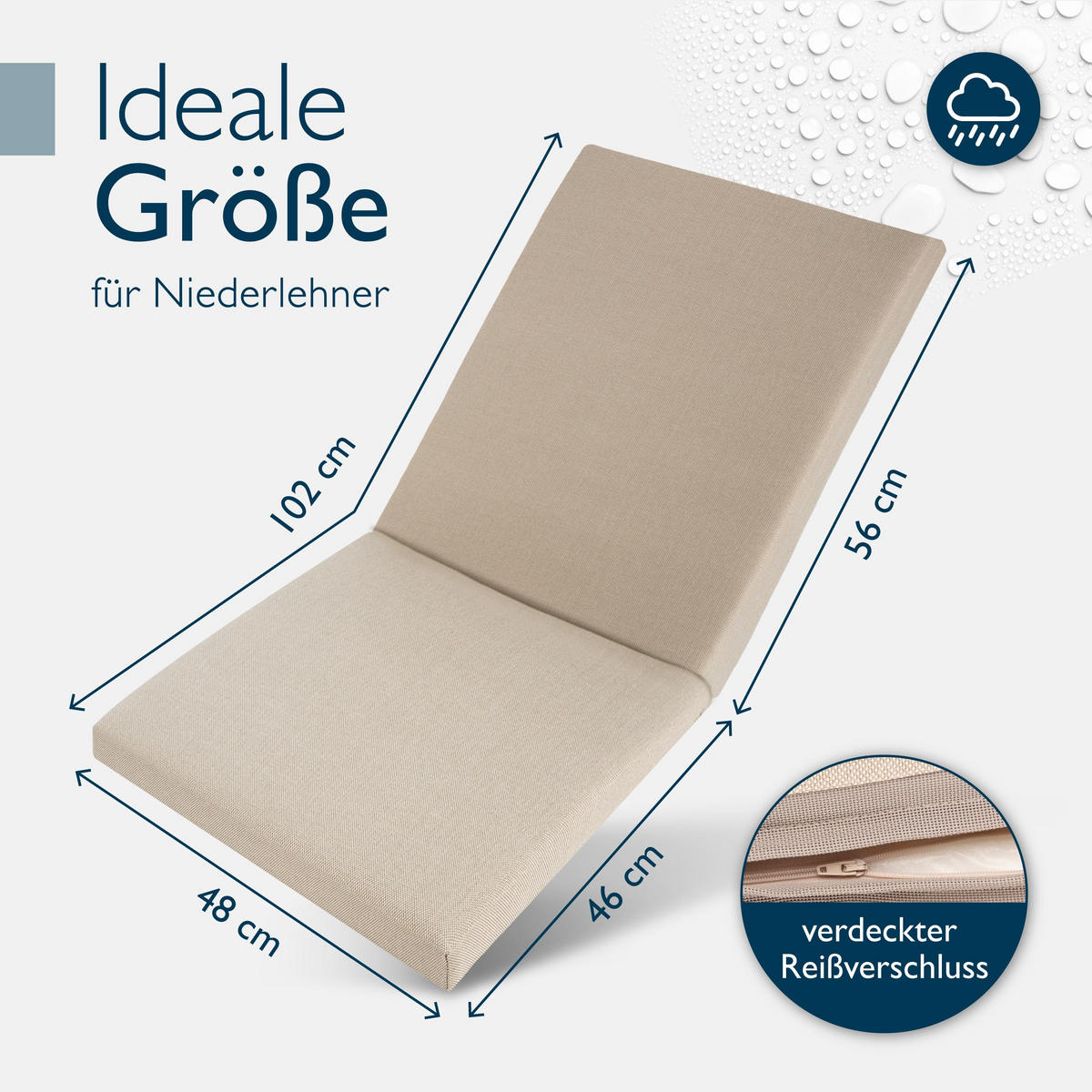 NIEDERLEHNERAUFLAGE QD-NL 105/48/5,5cm Beige - Beige, Textil (48/5/105cm) - Beautissu 