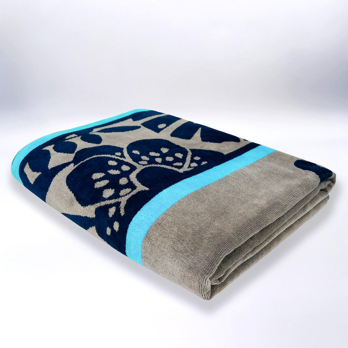 STRANDTUCH XL Velours Jacquard Blau 140x180 400g/m² - Cap Corse - Blau, Textil (140/180cm) - LE COMPTOIR DE LA PLAGE