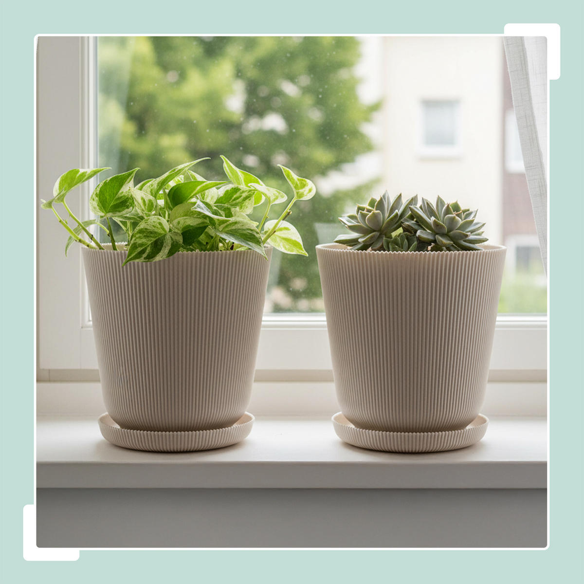 2XBLUMENTOPF - Beige, Kunststoff (20cm) - Relaxdays