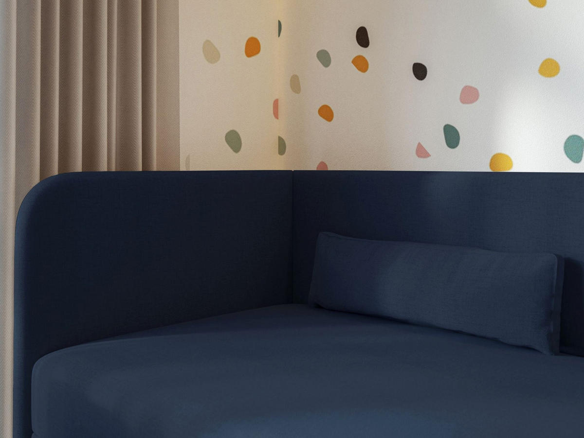 JUGENDBETT Calmmo Dunkelblau mit Chenille-Bezug, Kopfteil links - Dunkelblau, Textil (90/200cm) - Selsey