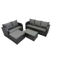 GARTENMÖBELSET mit Couchtisch Polyrattan 6-Sitzer - Dunkelgrau/Grau, Glas/Kunststoff - Fimous