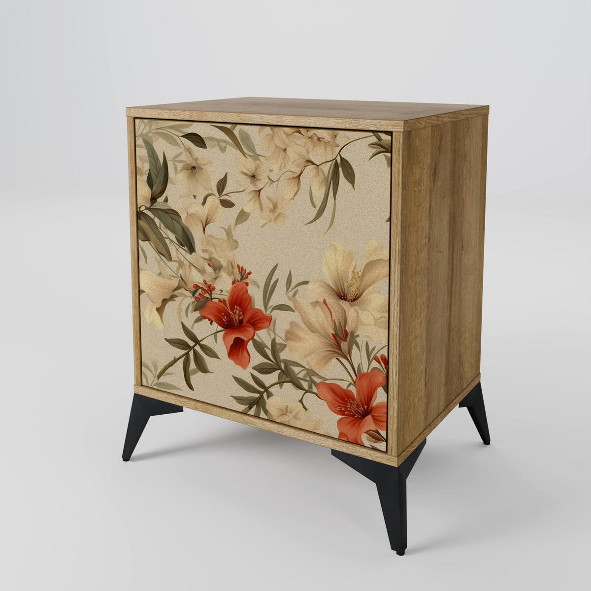 SIDEBOARD BLOOMING HARMONY, Eichefarben, 57,5x42x75,5 cm, Goldfarbene Metallfüße - Eichefarben/Goldfarben, Holzwerkstoff/Metall (57.5/75.5/42cm) - SpaceRebels