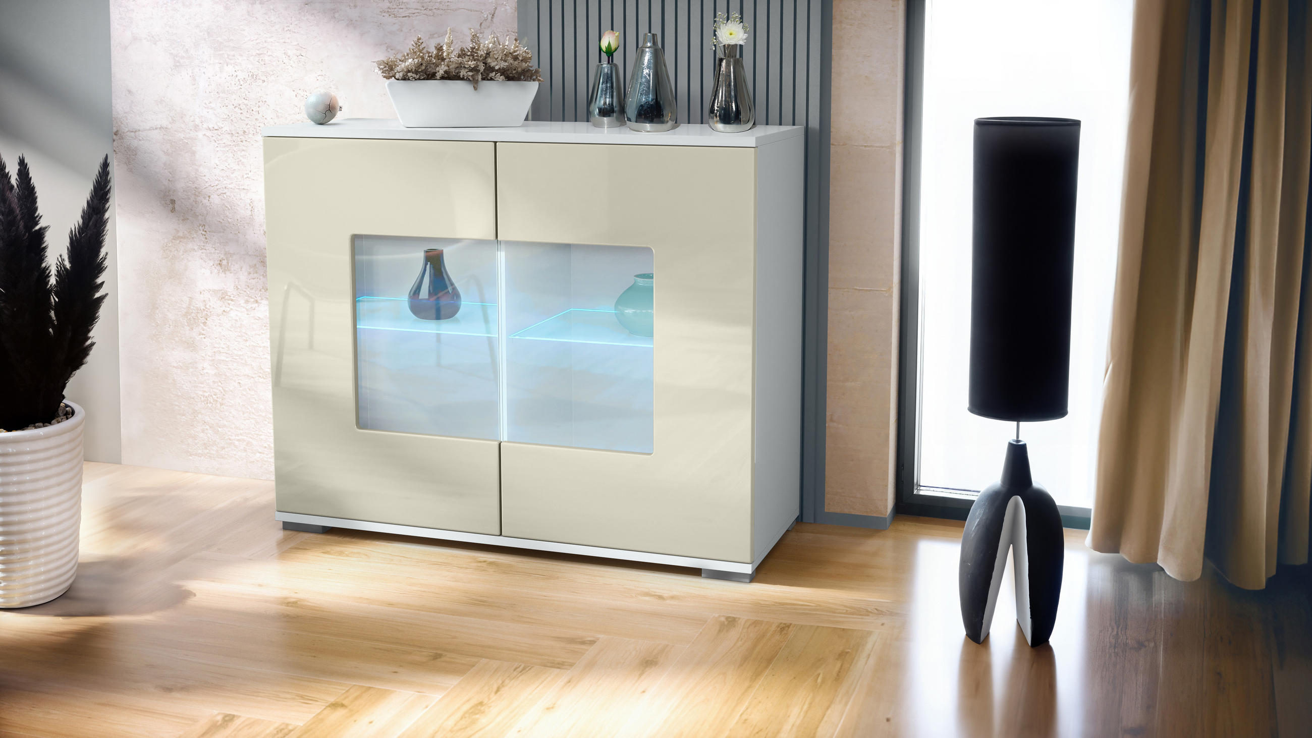 KOMMODE Grömitz Creme Hochglanz - Creme, Holzwerkstoff (92.5/75.5/35cm) - Vladon