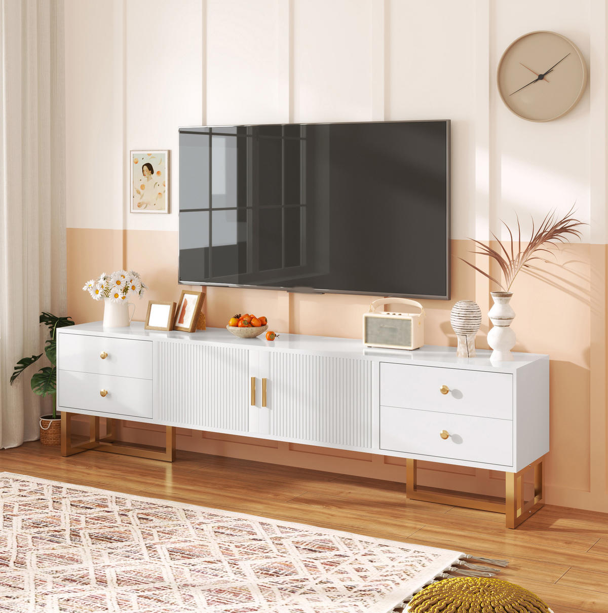 TV-ELEMENT mit 4 Schubladen und 2 Türen 175 cm MDF Weiß - Weiß, Holzwerkstoff (30/46/175cm) - Beauniv