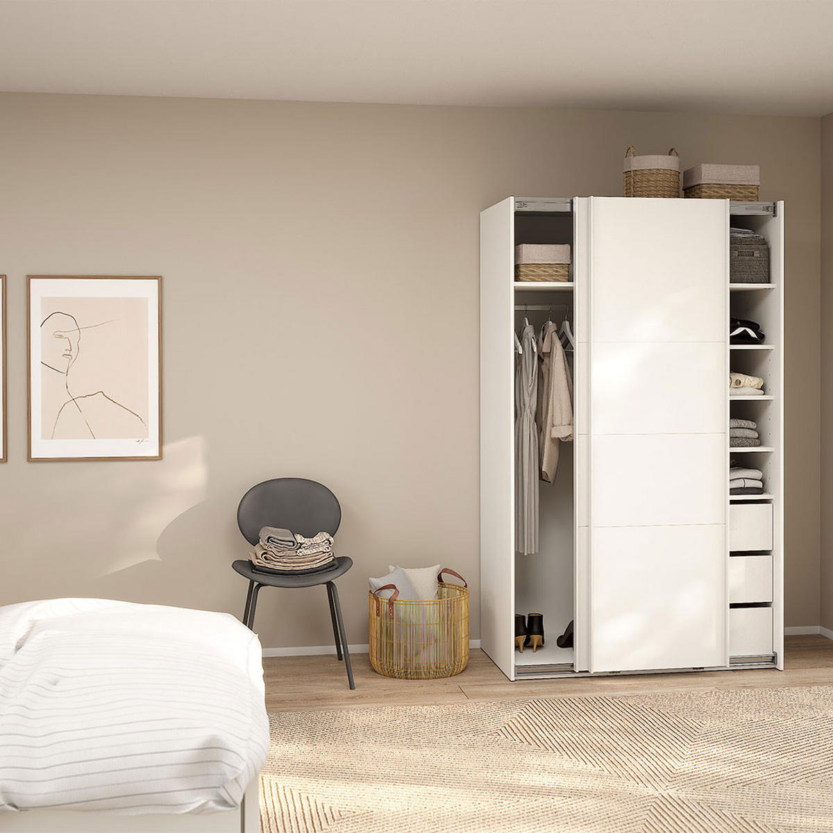 SCHIEBETÜRENSCHRANK, Catania, Weiß, Holzwerkstoff, 119 x 67 x 201 cm - Weiß, Holzwerkstoff (119/201/67cm) - ebuy24