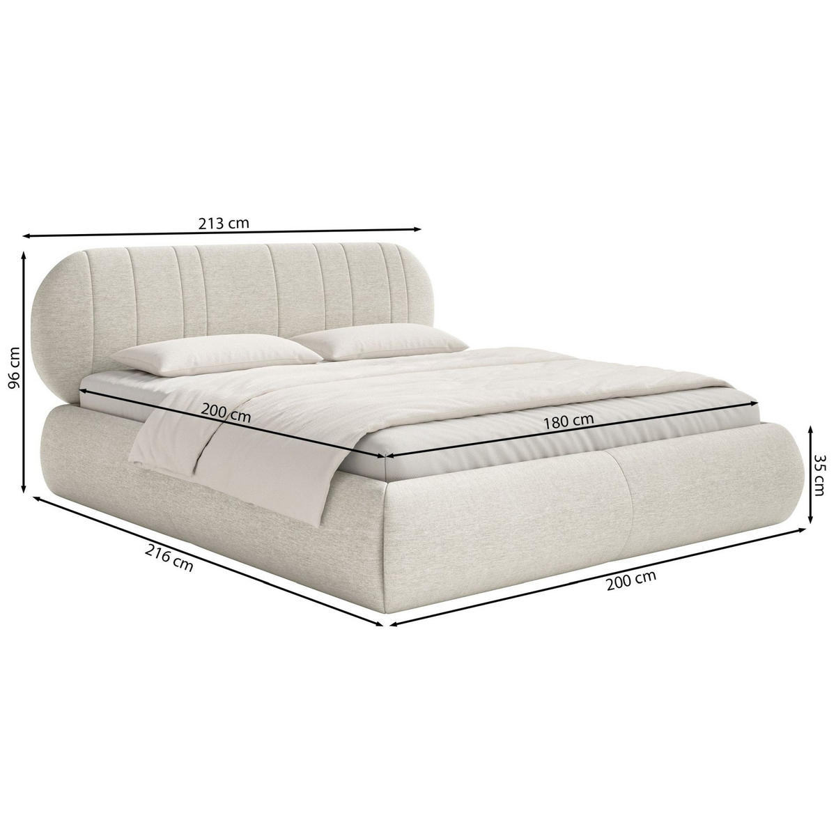 POLSTERBETT Asmelio Hellgrau 180x200 cm - Hellgrau, Holz/Textil (180/200cm) - Selsey