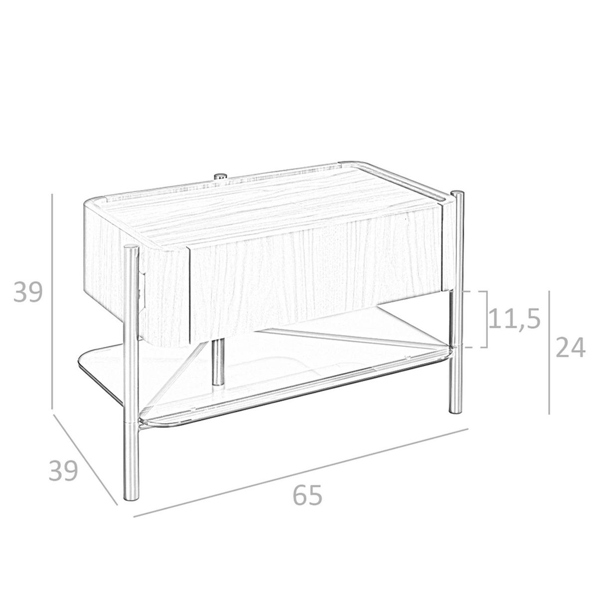 NACHTTISCH Nussbaum und dunkler Stahl - Silberfarben/Nussbaumfarben, Holz/Holzwerkstoff (65/39/39cm) - ANGEL CERDA