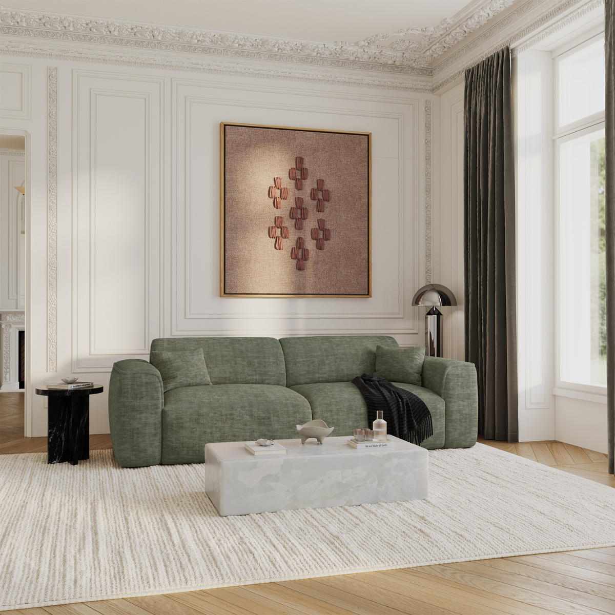 SCHLAFSOFA GERADE Texturierter Samt Salbeigrün 240cm - Grün, Textil (240/73/97cm) - Sia Home
